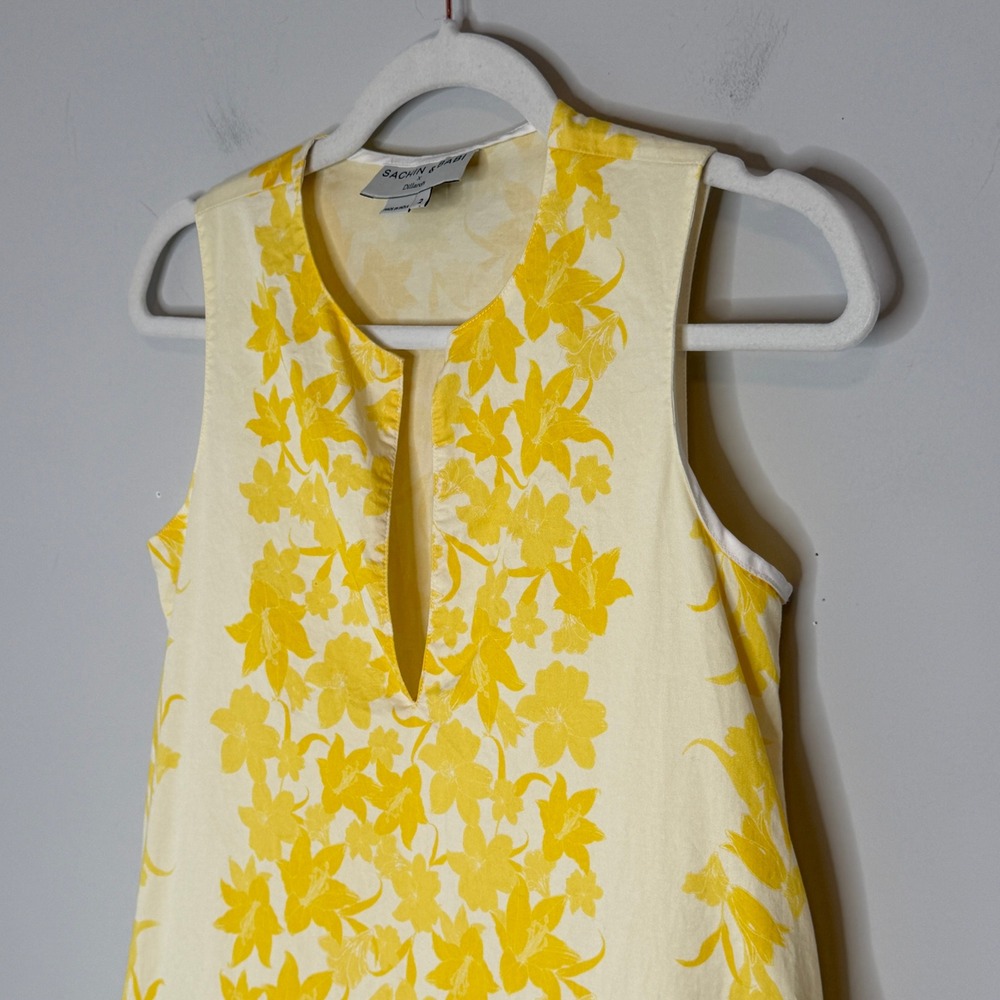 Sachin & Babi x Dillard's Yellow Floral Ruffle Hem Shift Dress Womens Size 2 - Picture 4 of 14